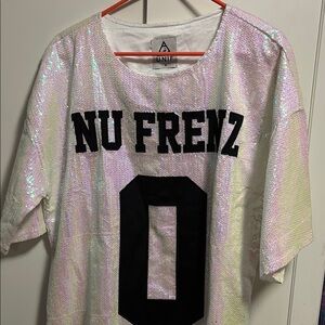UNIF Iridescent Sequin T-Shirt with Black Print